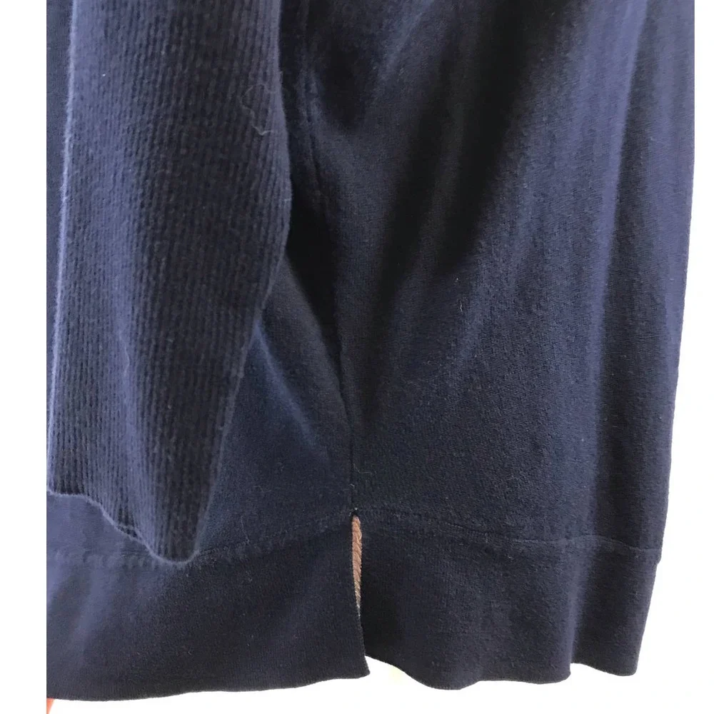 J. Crew Women's Sweater 100% Cotton Ribbed 3/4 Sleeve Navy Blue Size Medium